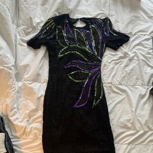 J. McLaughlin Black Dress with Green and Purple Sequins